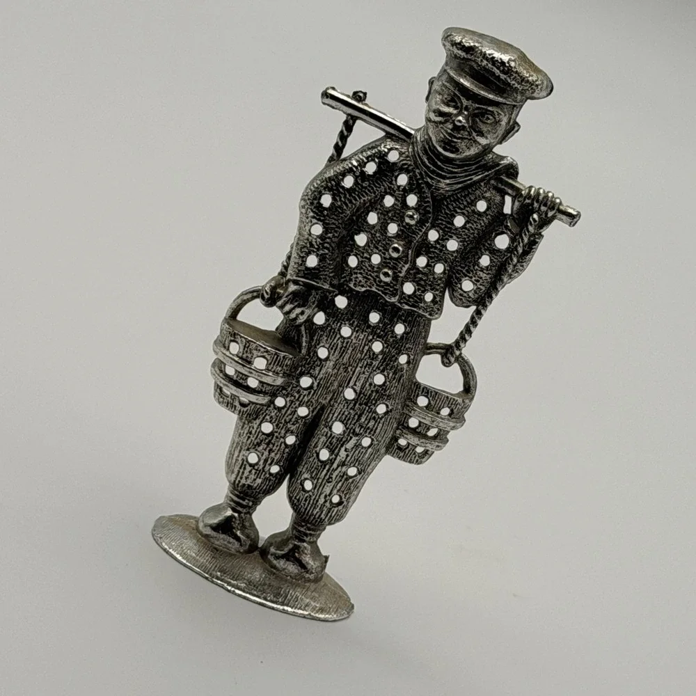 Vintage Torino Silver Tone Metal Water Carrier Earring Holder Figurine 4.5 Inch